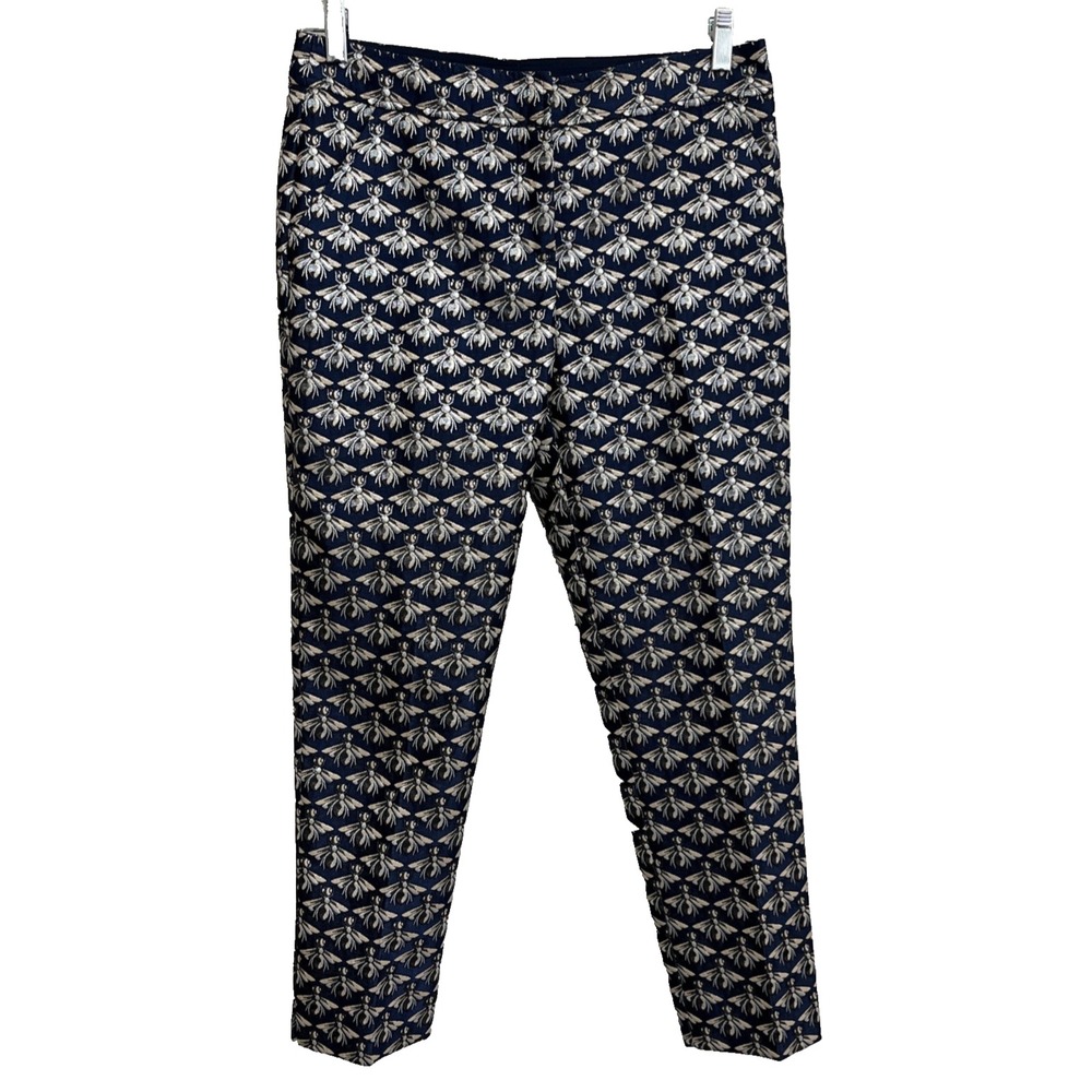 Trina Turk Queen Bee Jacquard Crop Ankle Pants Size 6 Blue Gold Metallic Women's